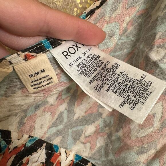 Roxy Tribal Boho Blue Black Orange Tie Back Cropped Halter Top Med NWT - Picture 6 of 7